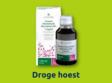 Afbeelding met LIVSANE product voor droge hoest.